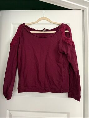 Cozy Casual Wine Cold-Shoulder Knit Sweater